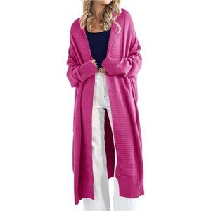 Womens Long Cardigan Sweaters with Pockets Dark Pink